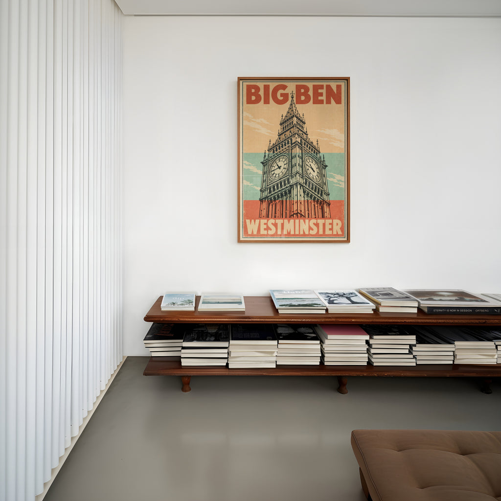 Vintage Big Ben Poster, London Wall Art, Westminster Print