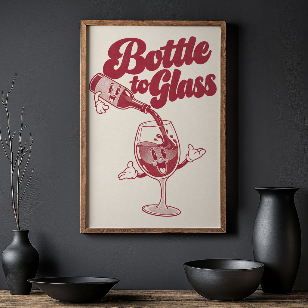 Vintage Wine Print Poster, Retro Cartoon Bar Wall Art