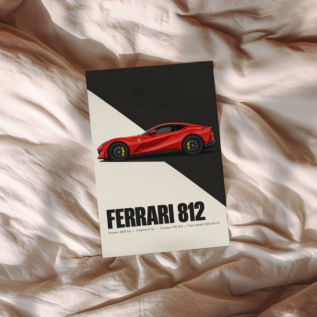 Vintage Ferrari 812 Car Print, Supercar Wall Art