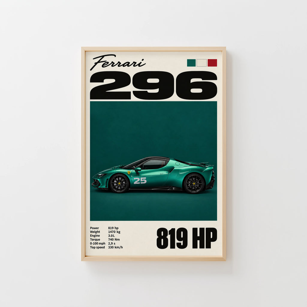 Vintage Ferrari 296 Print, Car Wall Art