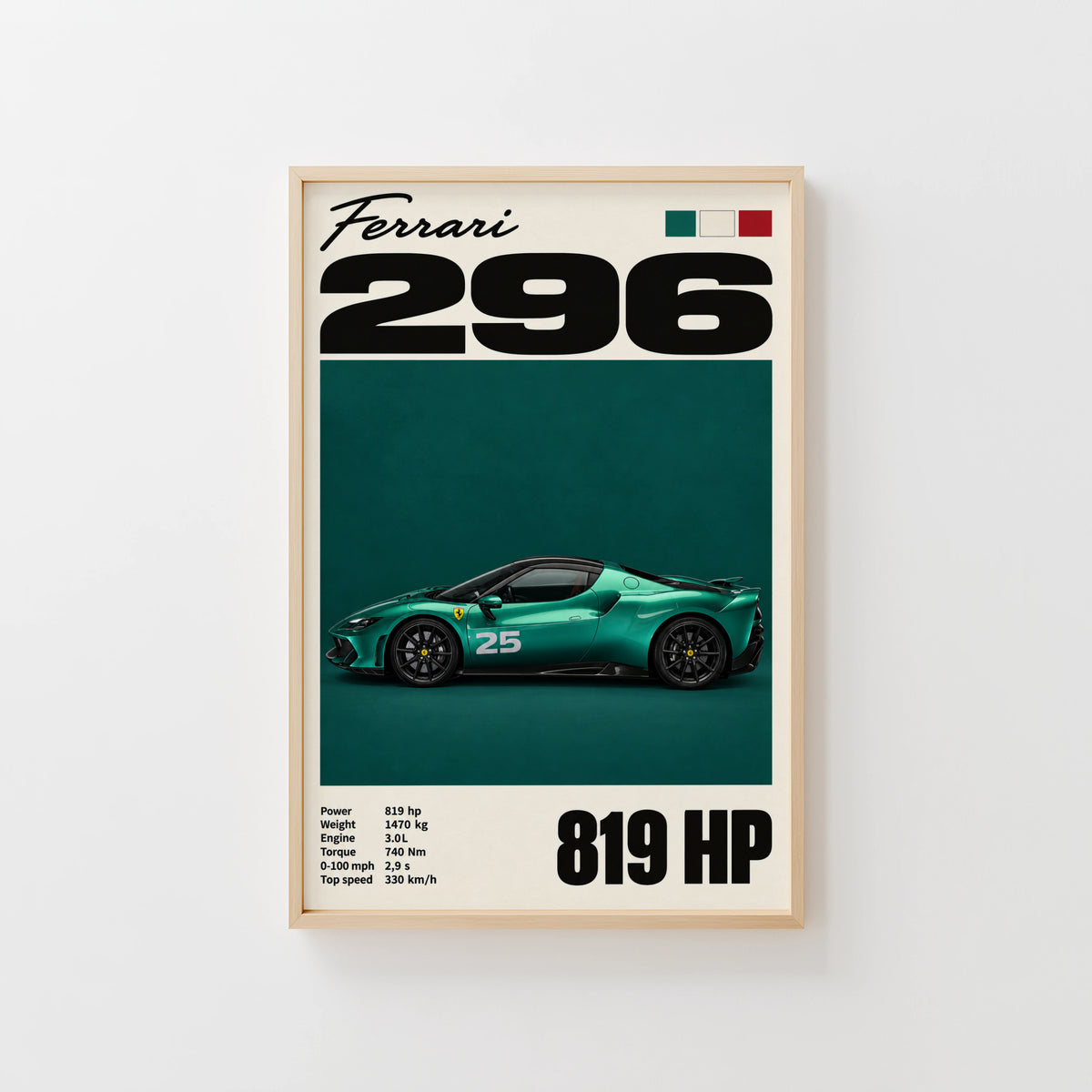 Vintage Ferrari 296 Print, Car Wall Art