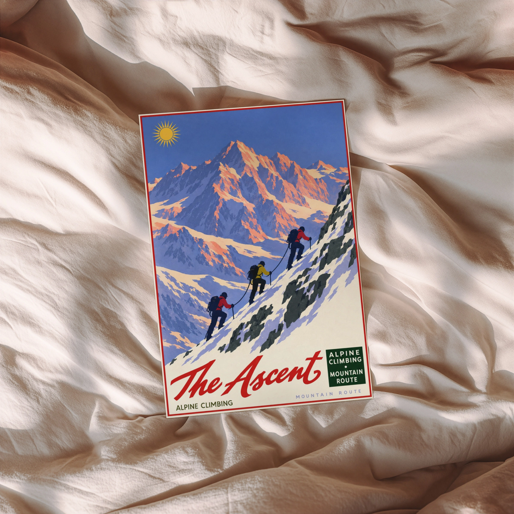 Vintage Alpine Climbing Mountain Route Print, Poster