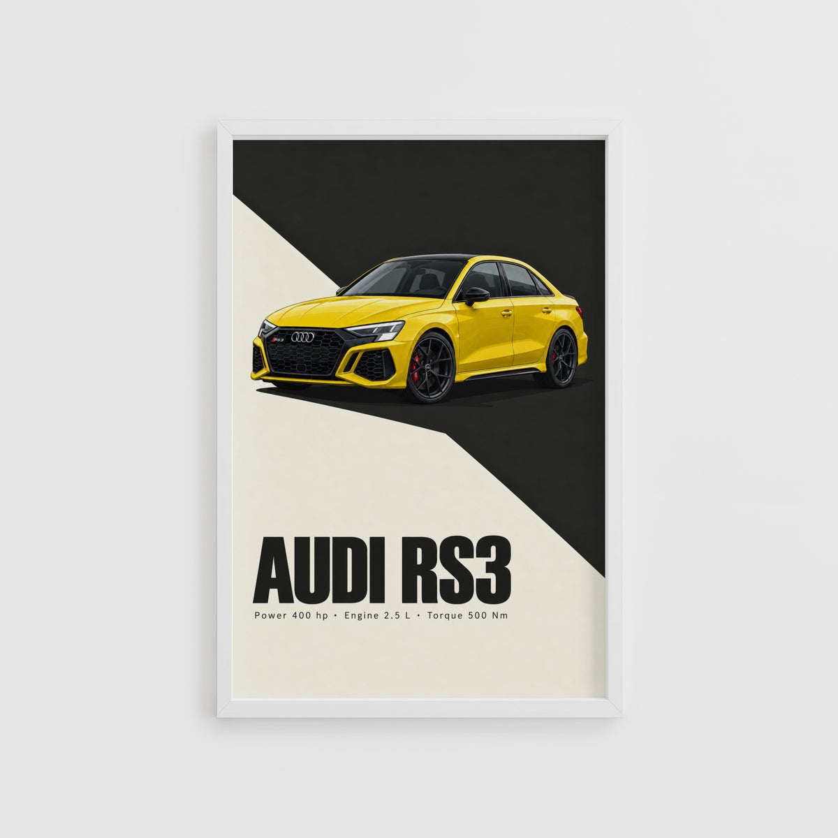 Vintage Audi RS3 Print, Yellow Car Wall Art
