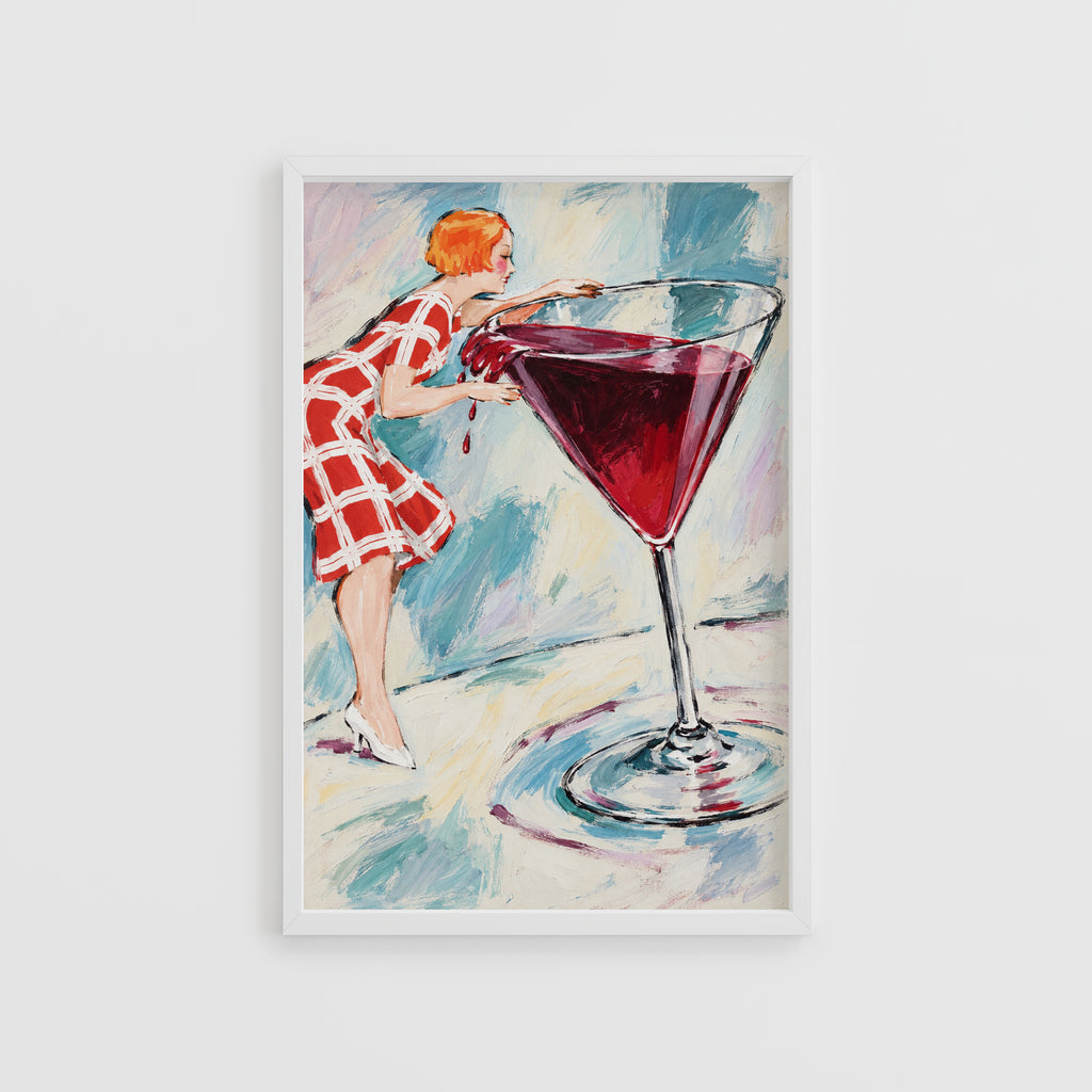 Vintage Wine Print Poster, Retro Cocktail Wall Art