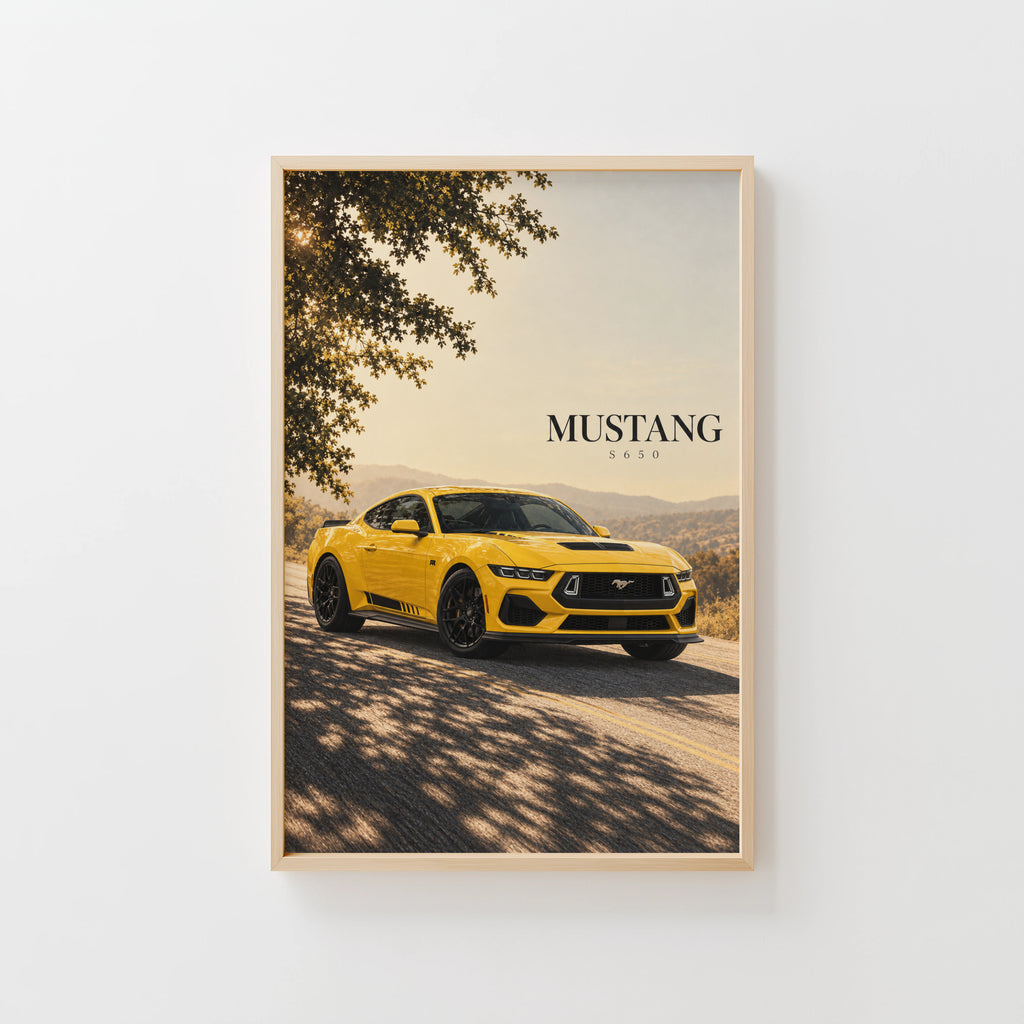 Vintage Ford Mustang Print, Yellow Car Wall Art