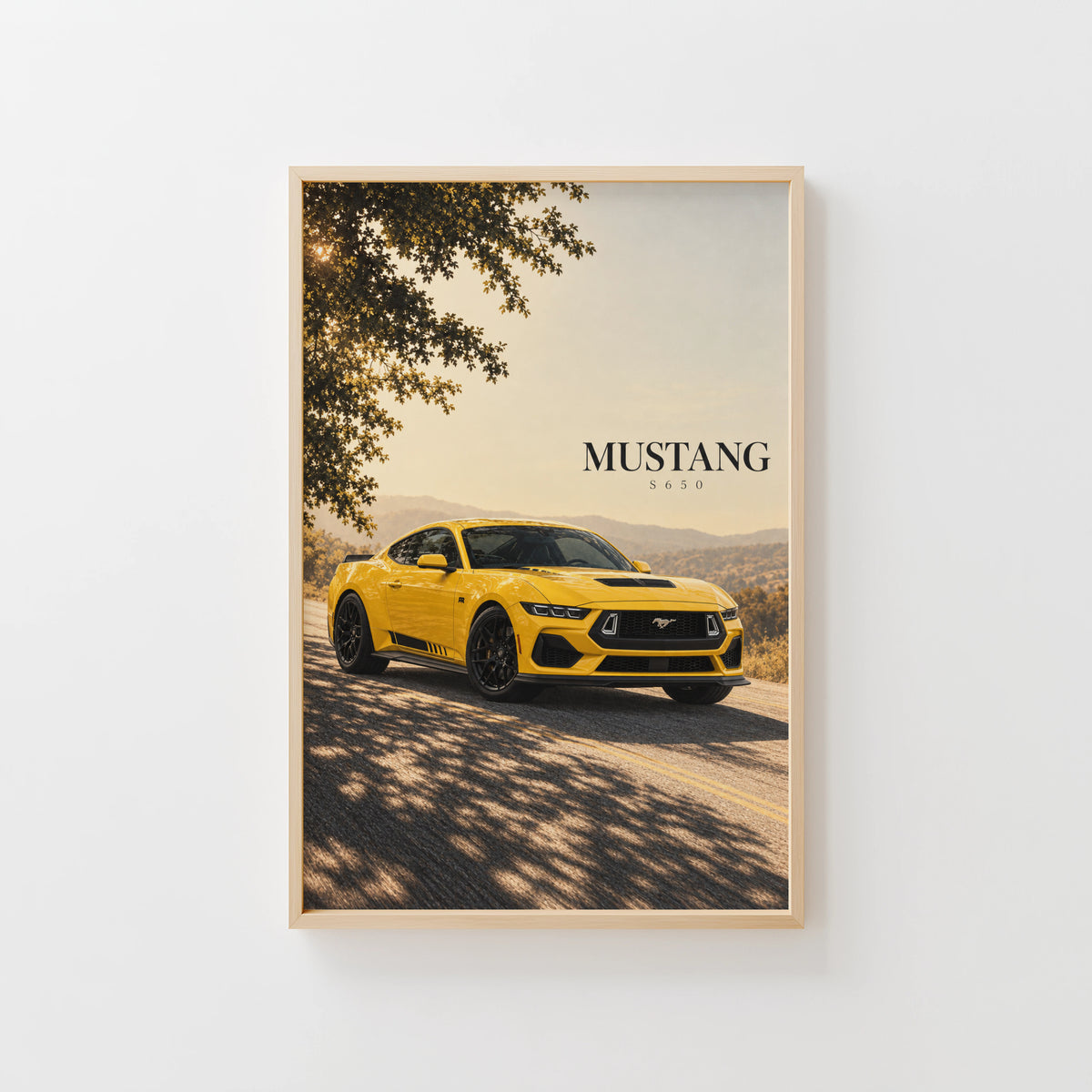Vintage Ford Mustang Print, Yellow Car Wall Art