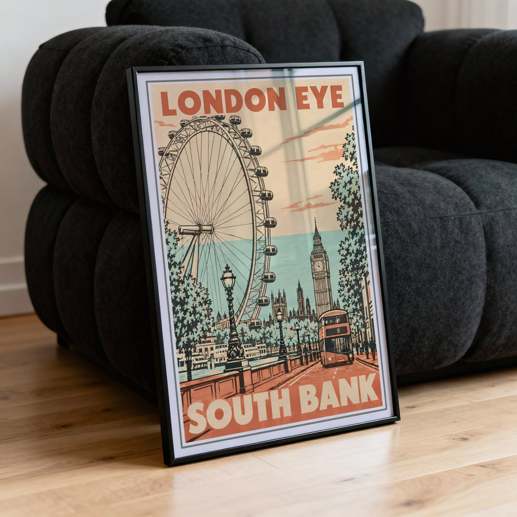 Vintage London Eye Poster, South Bank Wall Art, Print