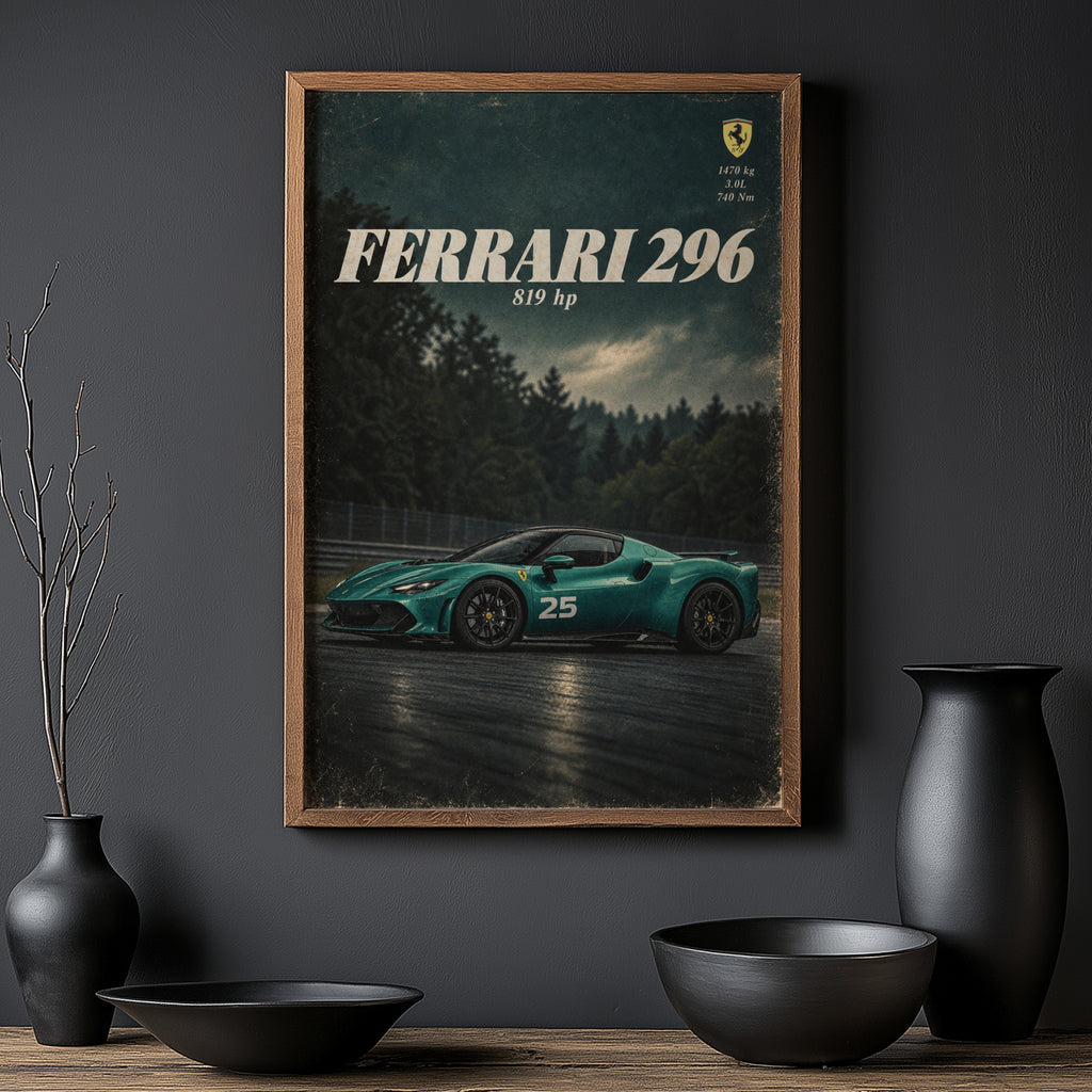 Vintage Ferrari 296 Print, Car Wall Art, Supercar