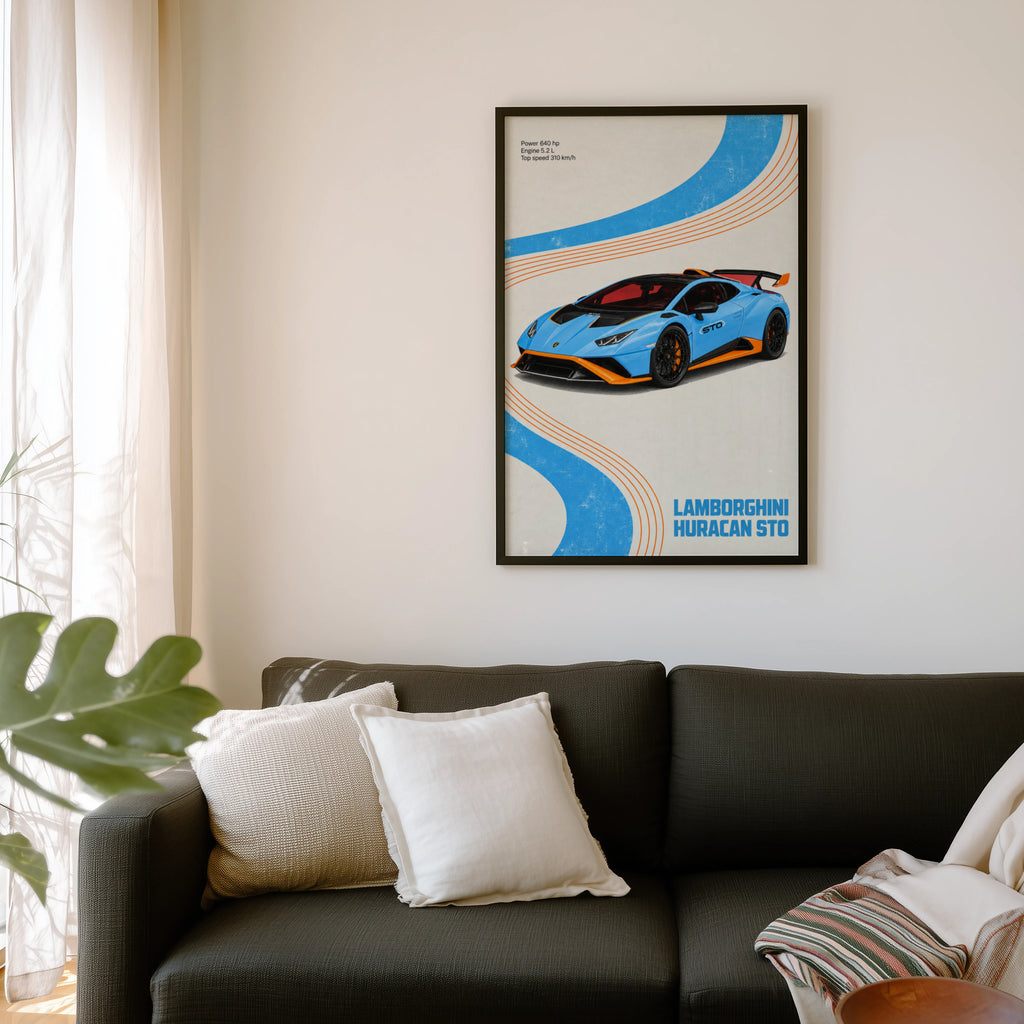 Vintage Lamborghini Huracan STO Print, Car Wall Art