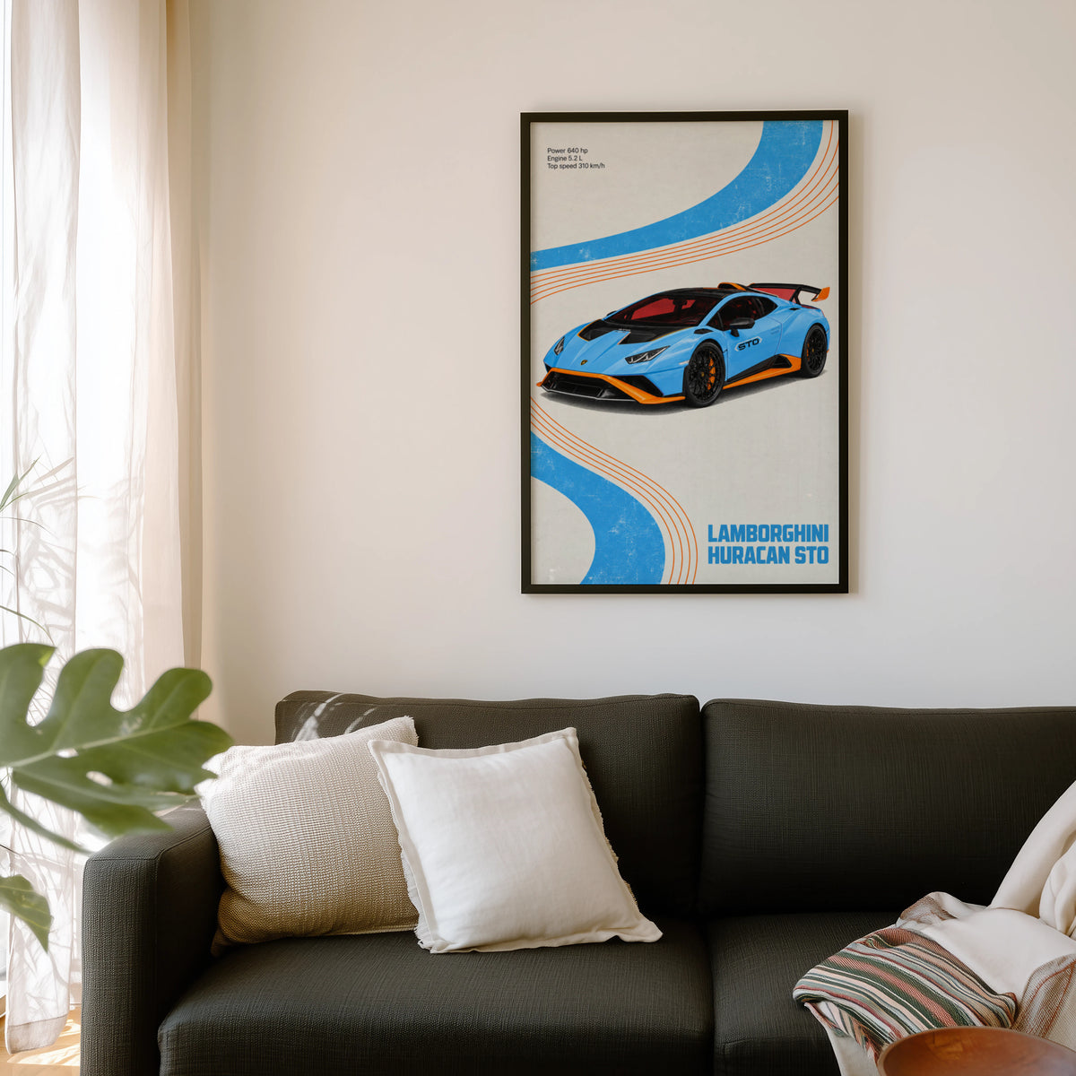 Vintage Lamborghini Huracan STO Print, Car Wall Art