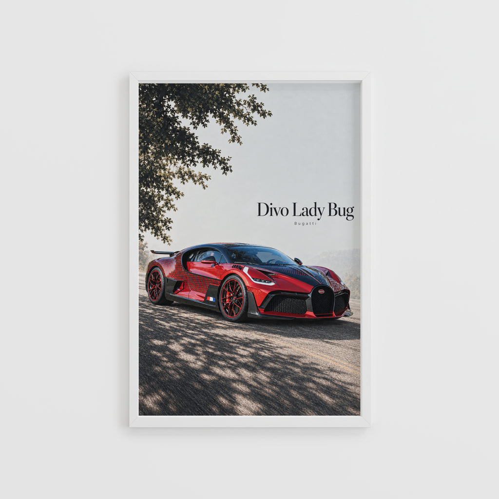 Vintage Bugatti Divo Lady Bug Print, Car Wall Art