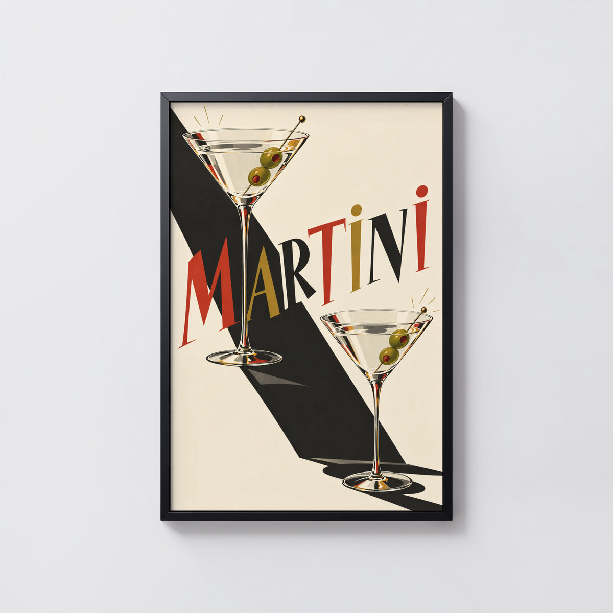 Vintage Martini Print Poster, Cocktail Wall Art Bar