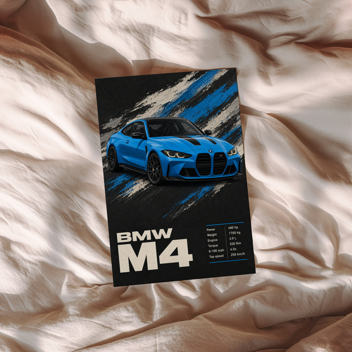 Vintage BMW M4 Print, Blue Car Wall Art