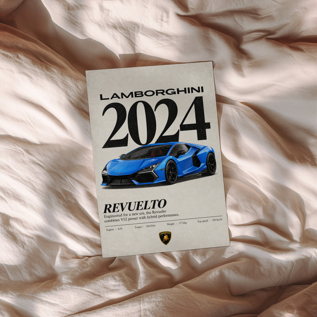 Vintage Lamborghini Revuelto Print, Car Wall Art