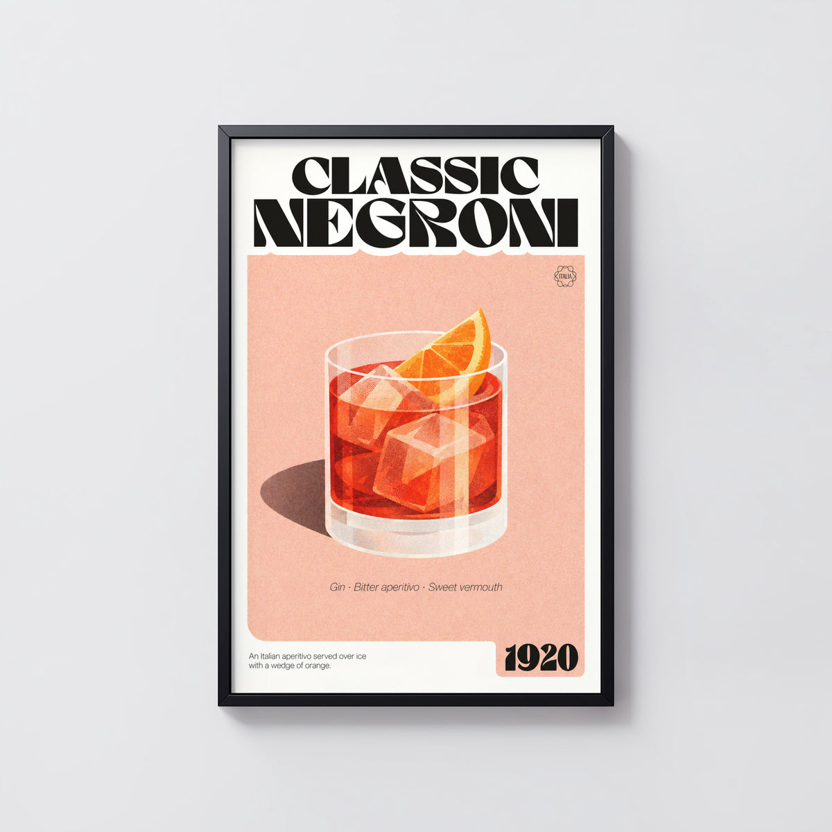 Vintage Negroni Print Poster, Cocktail Wall Art Italia
