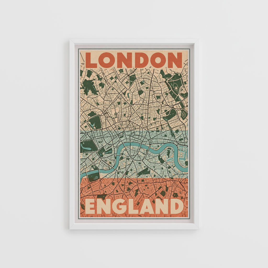 Vintage London Map Poster, England Wall Art, City Print