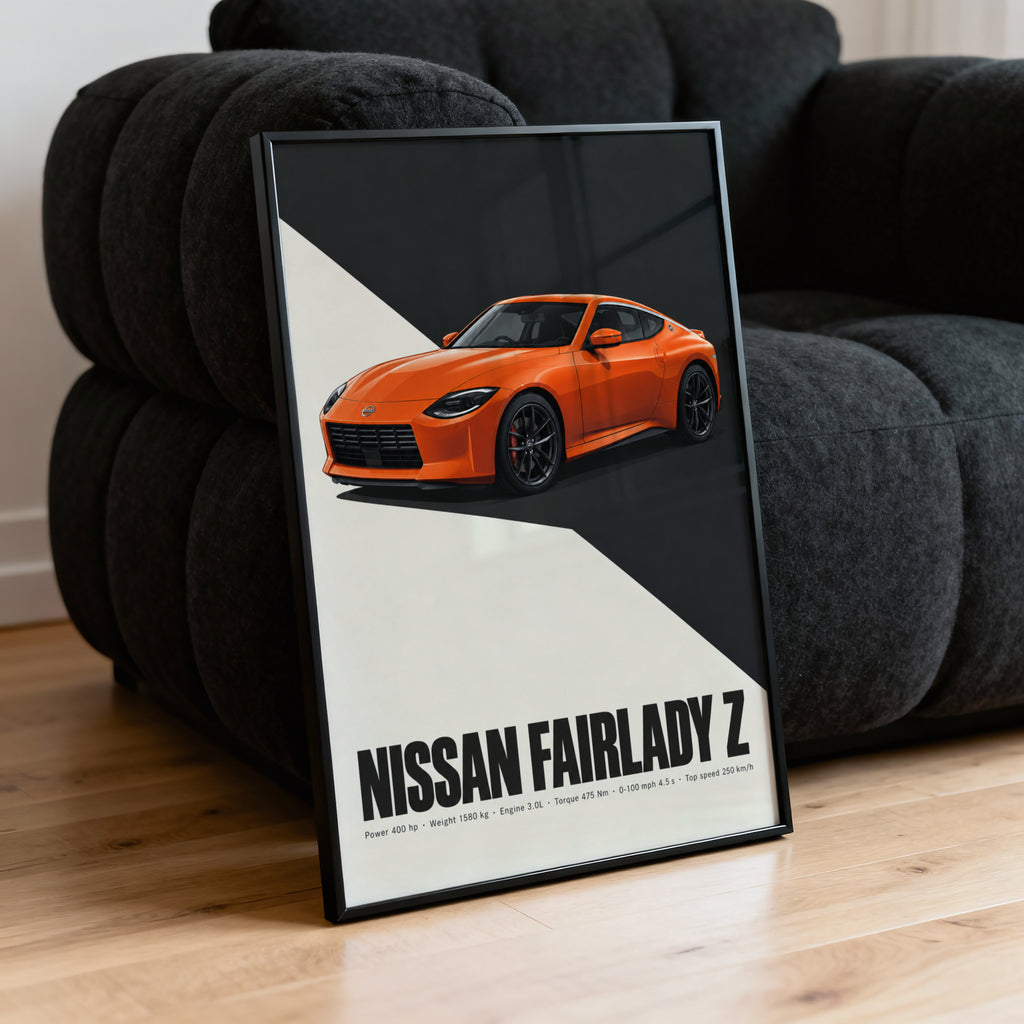 Vintage Nissan Fairlady Z Print, Orange Sports Car