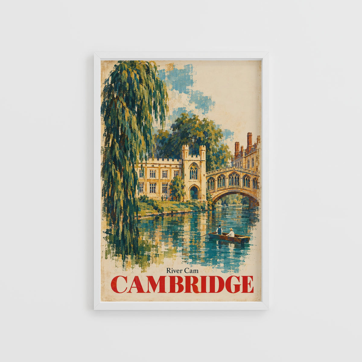 Vintage Cambridge River Cam Poster, England Wall Art Print