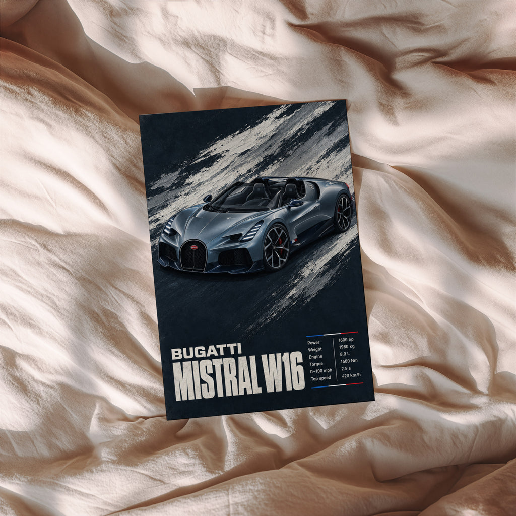 Vintage Bugatti Mistral W16 Print, Car Wall Art