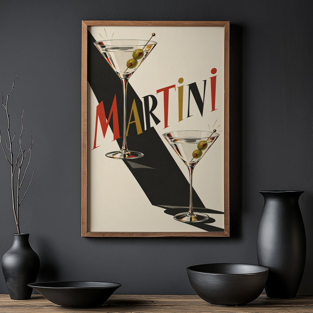 Vintage Martini Print Poster, Cocktail Wall Art Bar
