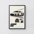 Vintage Audi R8 Print, Car Poster, Supercar Wall Art