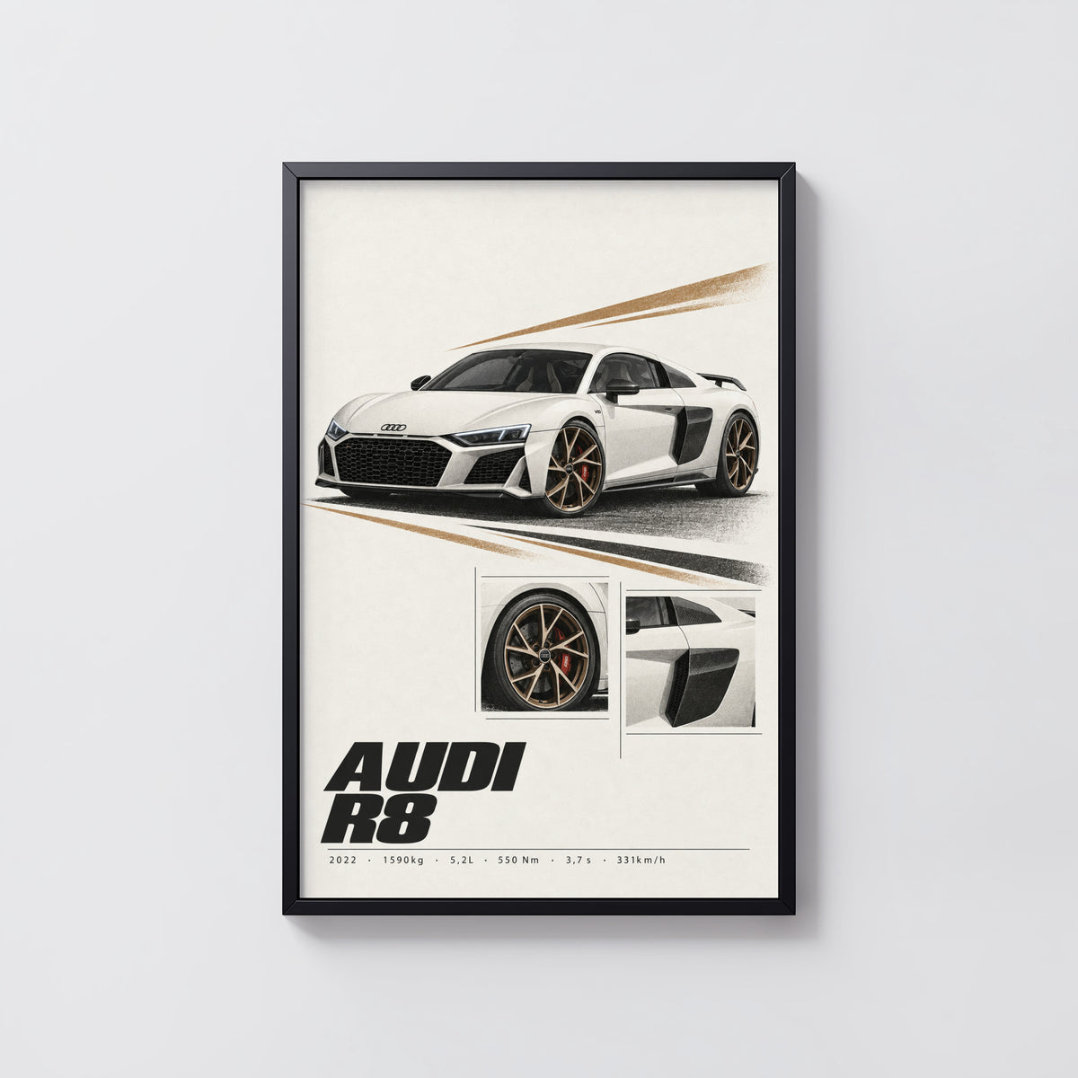 Vintage Audi R8 Print, Car Poster, Supercar Wall Art