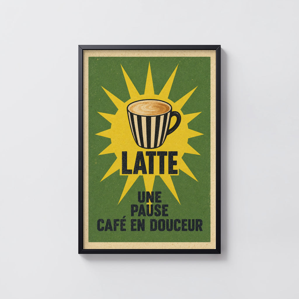 Vintage Coffee Print and Poster, Latte Kitchen Wall Art