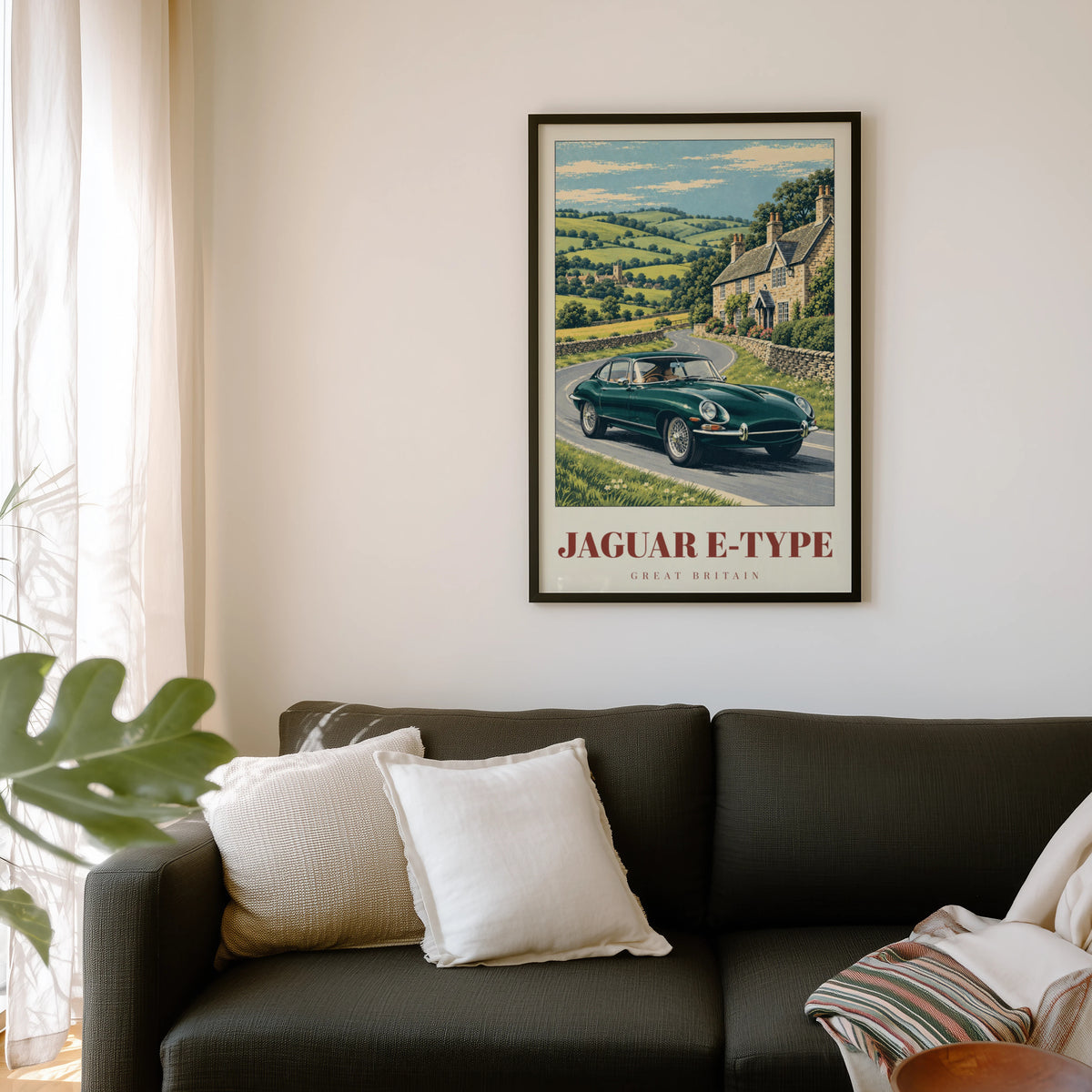 Vintage Jaguar E-Type Poster, Classic Car Wall Art, Print