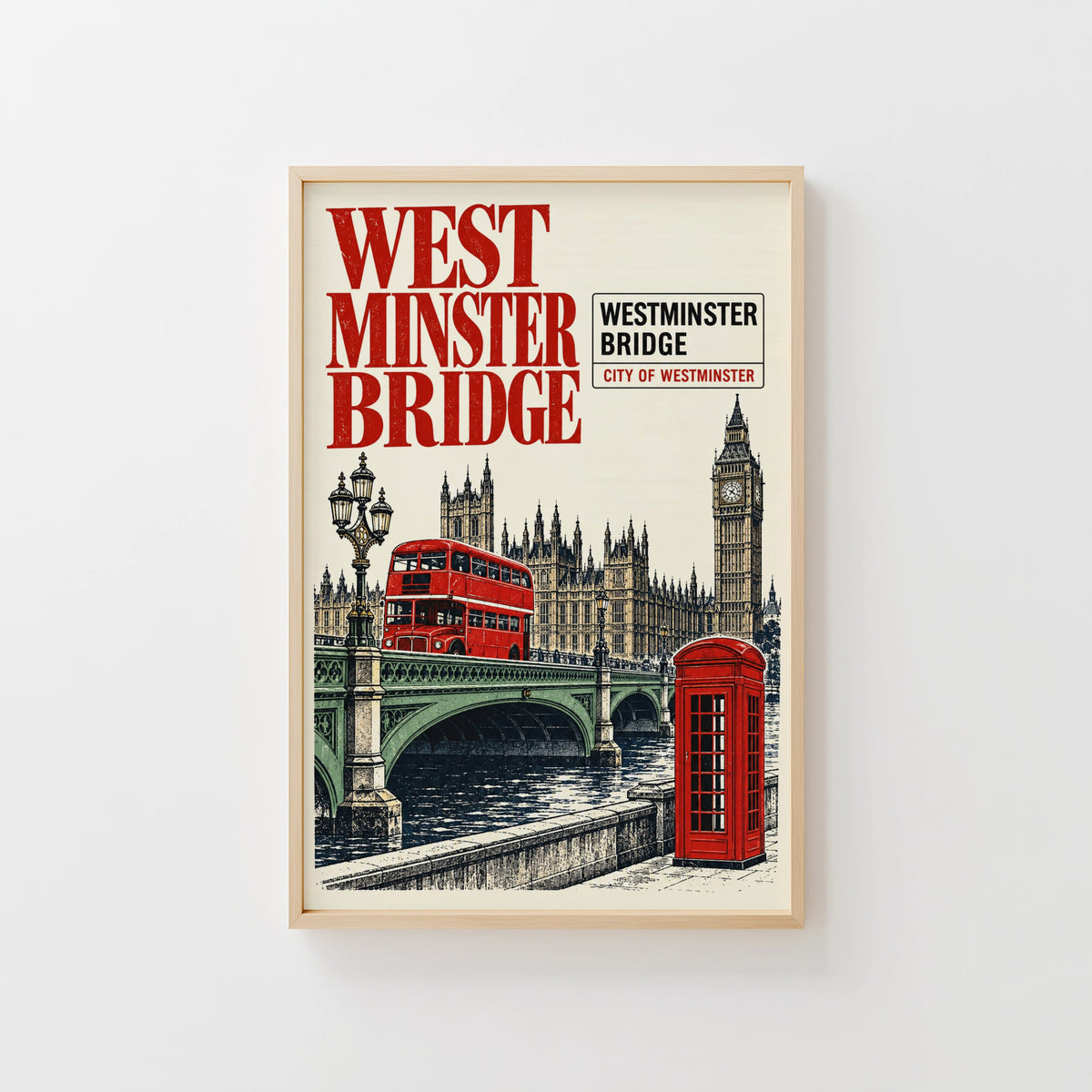 Vintage Westminster Bridge Poster, London Wall Art Print