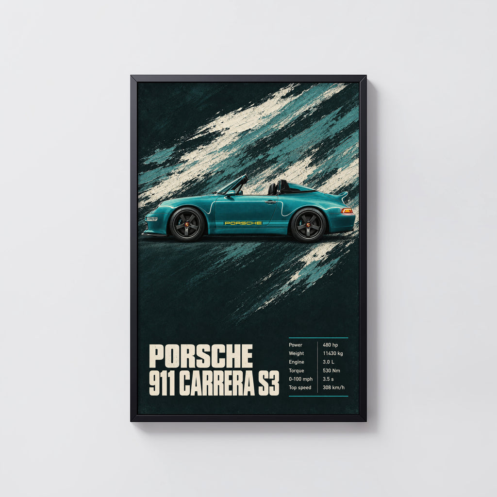 Vintage Print, Porsche 911 Carrera S3 Wall Art