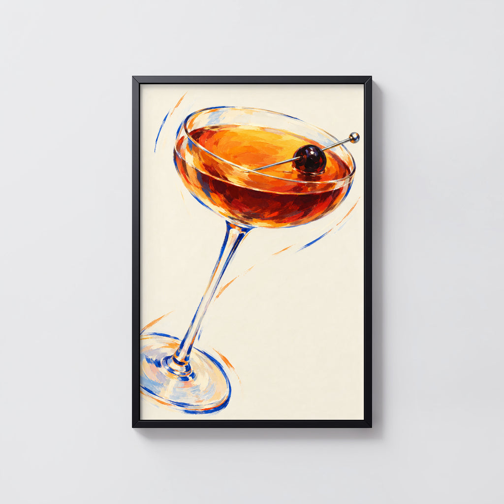 Vintage Cocktail Print Poster, Manhattan Bar Wall Art