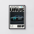Vintage Lamborghini Urus Print, Supercar Wall Art