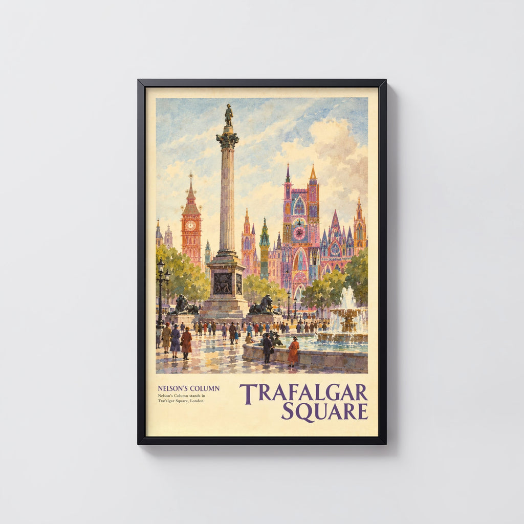 Vintage Trafalgar Square London Poster, Nelson's Column