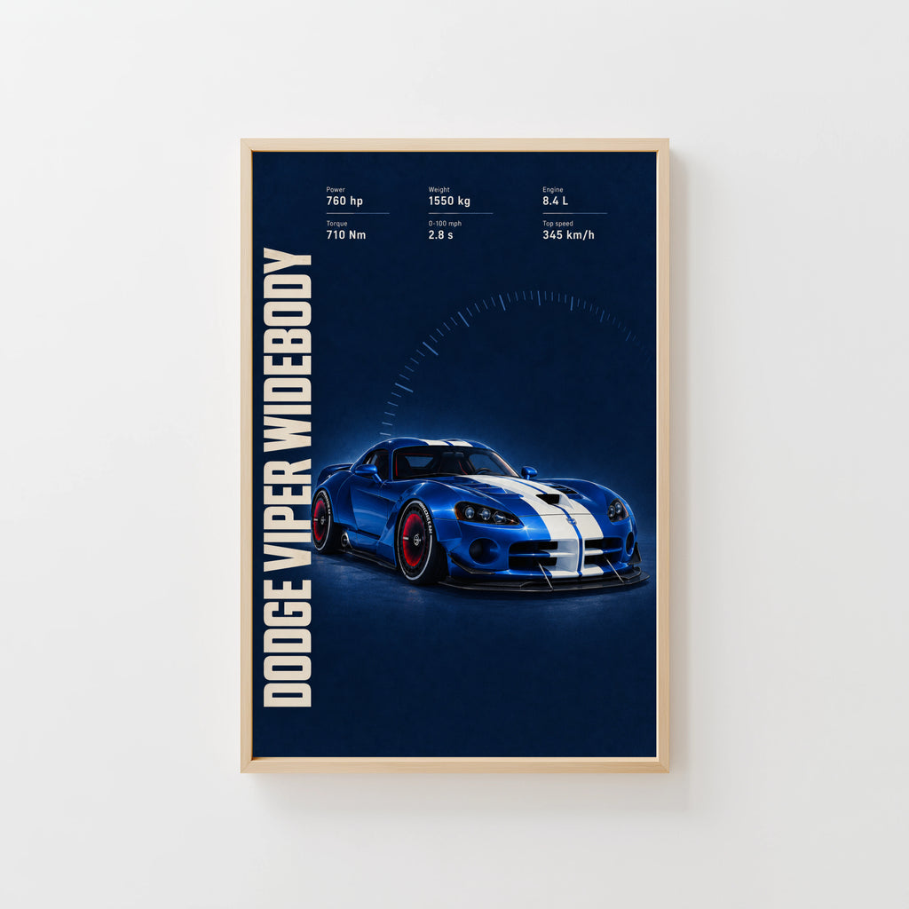 Vintage Dodge Viper Widebody Print, Car Wall Art