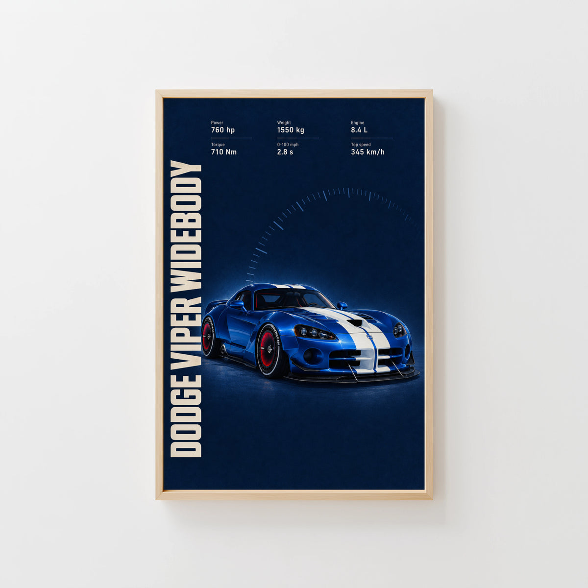 Vintage Dodge Viper Widebody Print, Car Wall Art