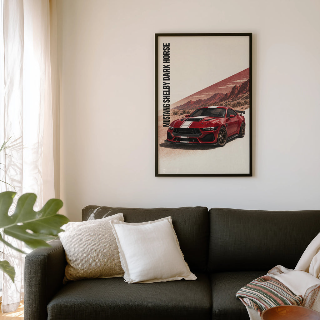 Vintage Mustang Print, Red Muscle Car Wall Art