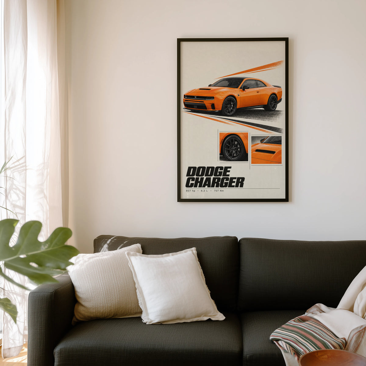 Vintage Dodge Charger Print, Muscle Car Wall Art