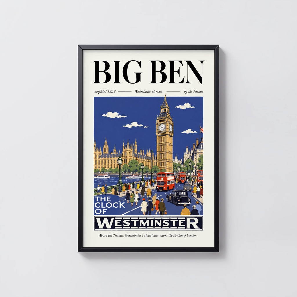 Vintage Big Ben London Poster, Westminster Wall Art Print
