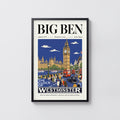 Vintage Big Ben London Poster, Westminster Wall Art Print