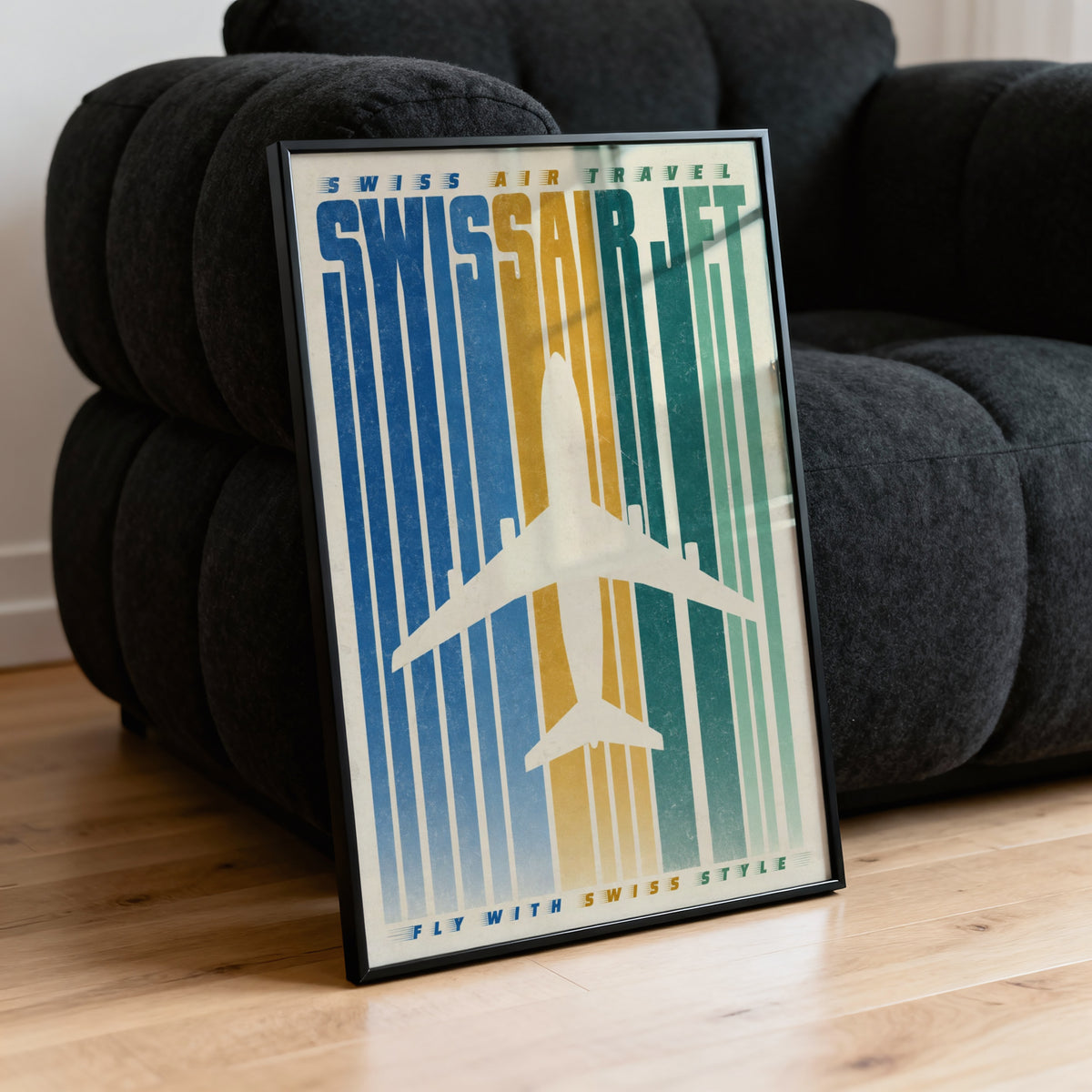 Vintage Swissair Jet Poster, Retro Aviation Wall Art, Print