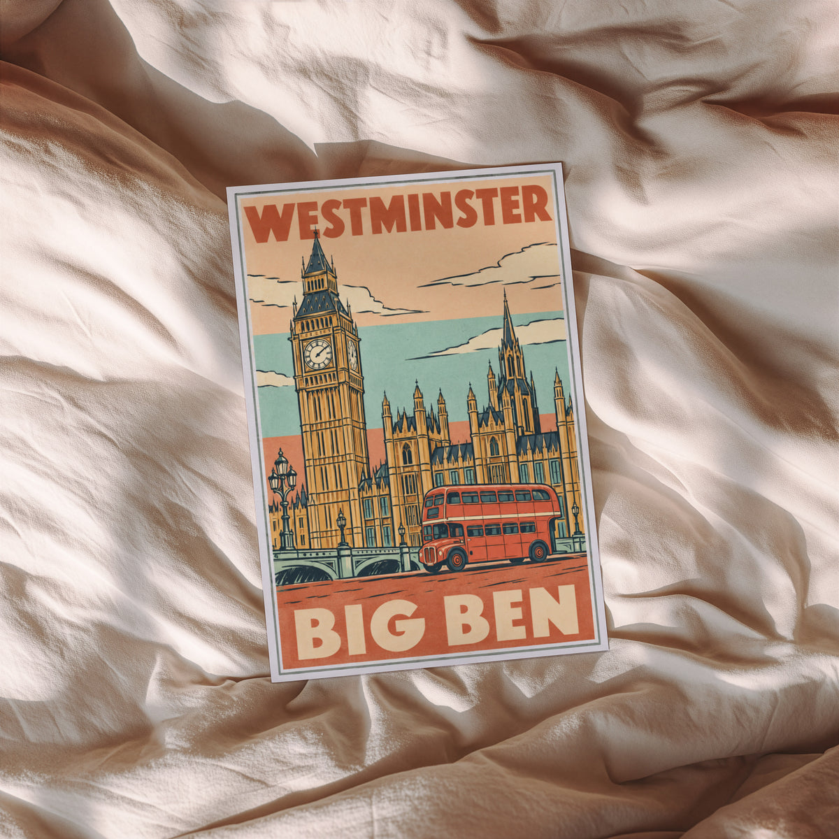 Vintage Big Ben Poster, London Wall Art, Westminster Print
