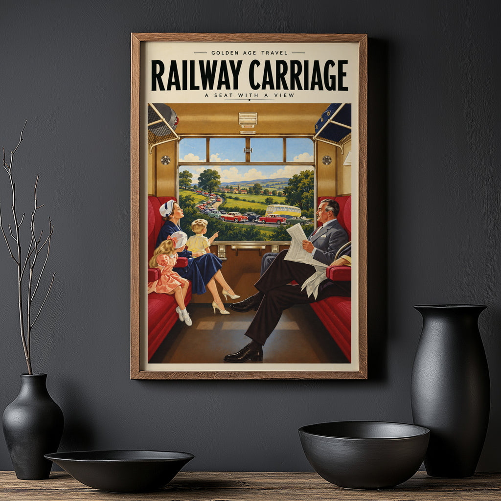 Vintage Railway Carriage Print Poster, Train Wall Art