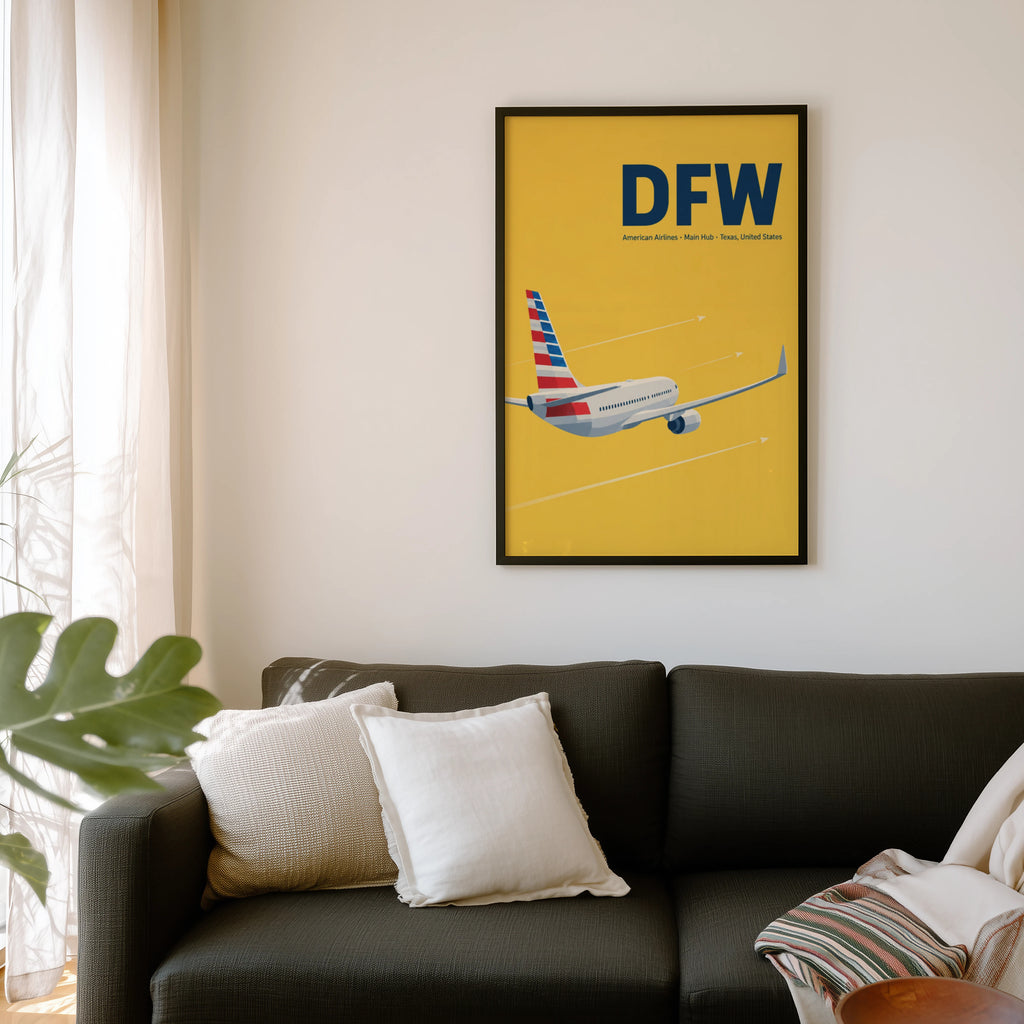 Vintage DFW Airport Poster, American Airlines Wall Art Print