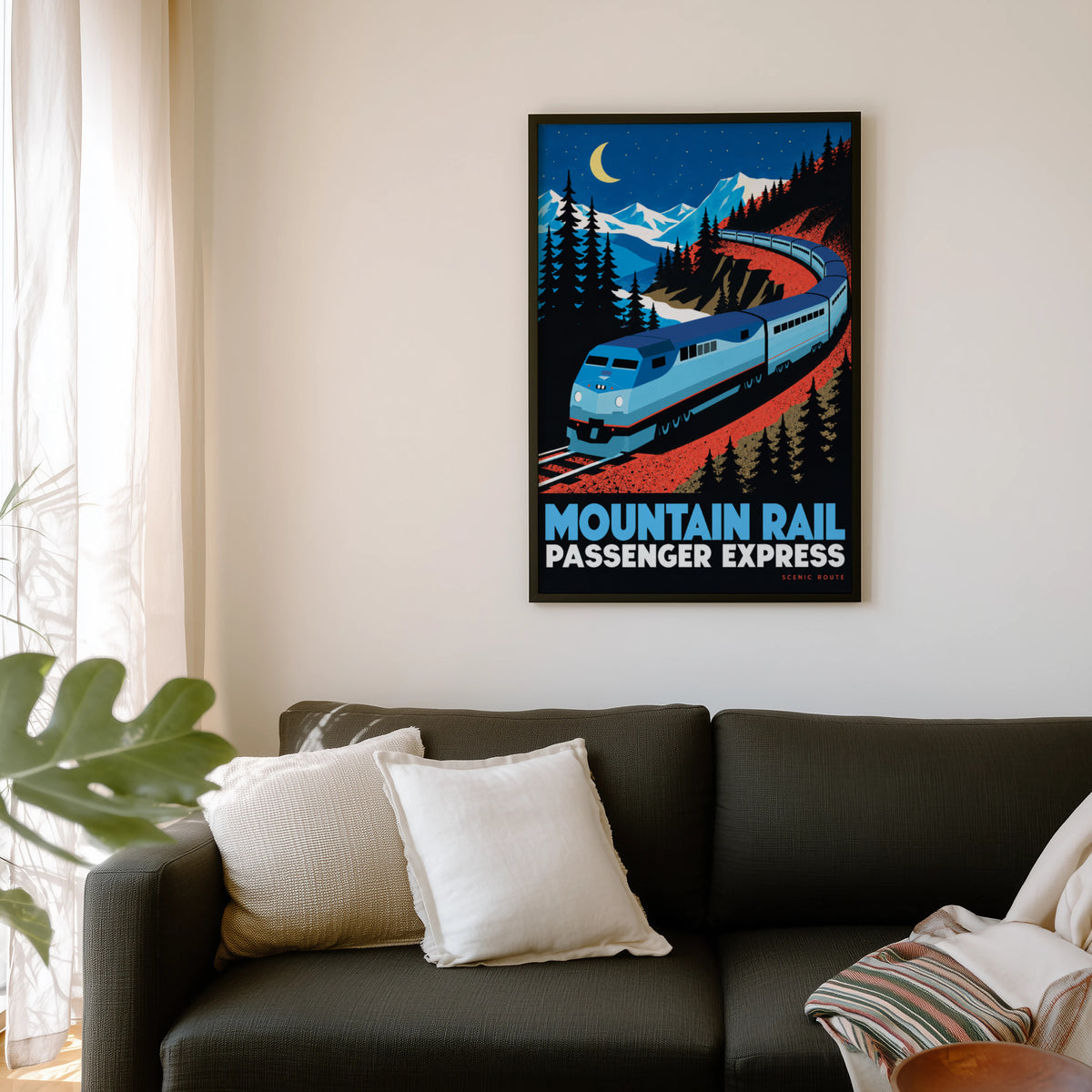 Vintage Train Print Poster, Mountain Rail Wall Art