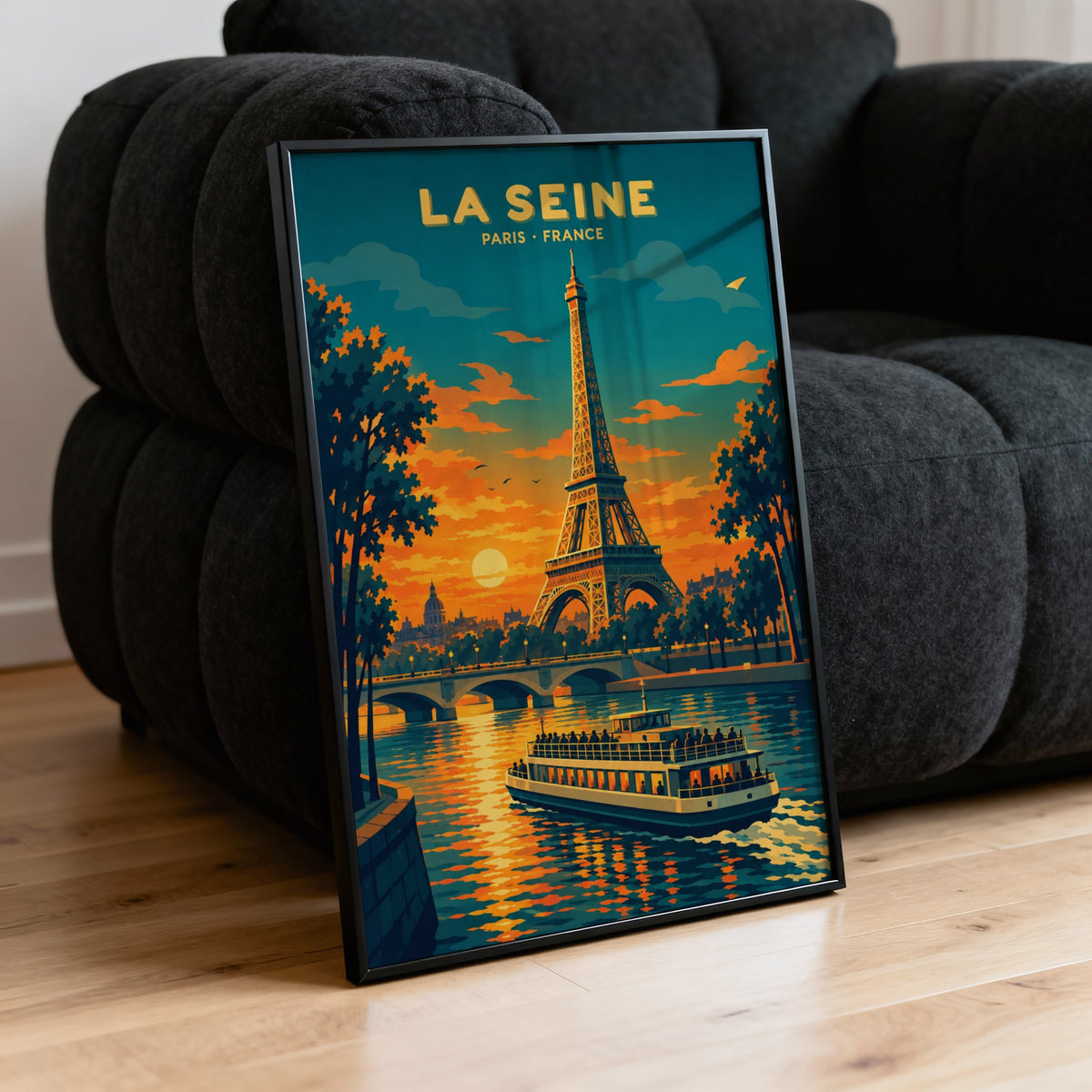 Vintage Paris Poster, Eiffel Tower Wall Art, Seine Print