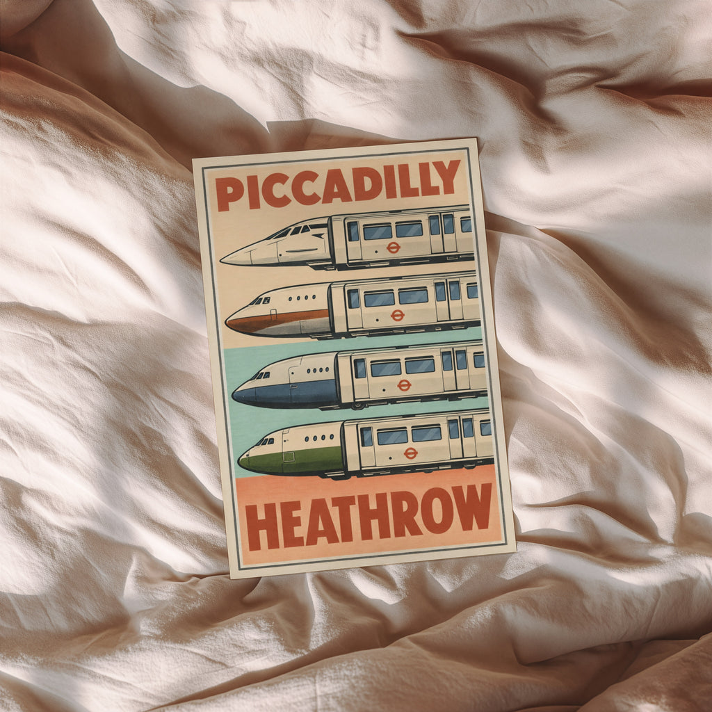 Vintage Piccadilly Line Heathrow Poster, London Print