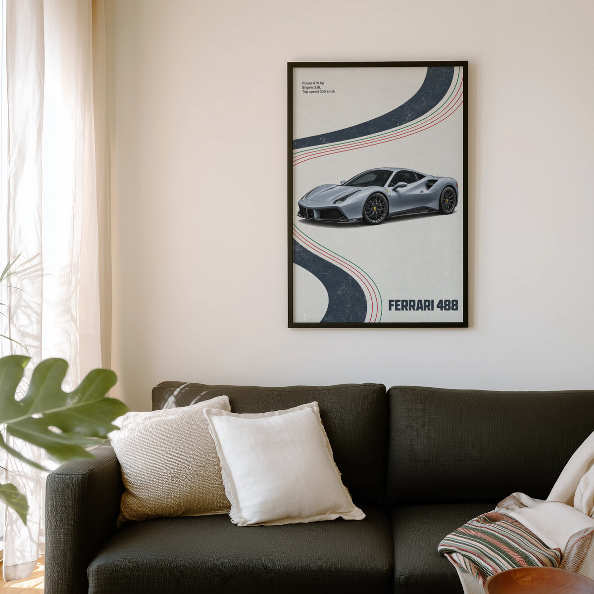 Vintage Ferrari 488 Print, Supercar Poster, Wall Art
