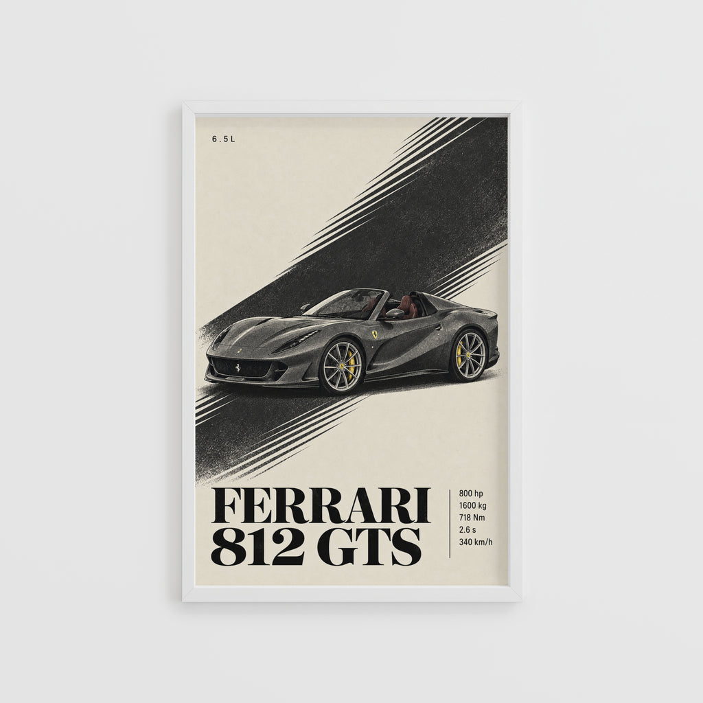 Vintage Ferrari 812 GTS Print, Supercar Wall Art