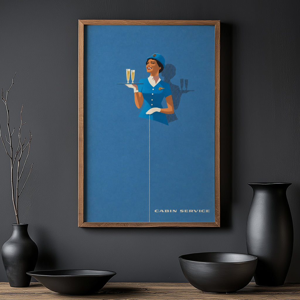 Vintage Air Hostess Poster, Retro Wall Art, Cabin Print