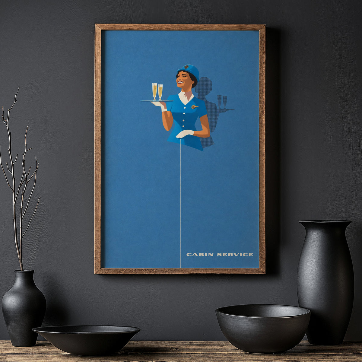 Vintage Air Hostess Poster, Retro Wall Art, Cabin Print